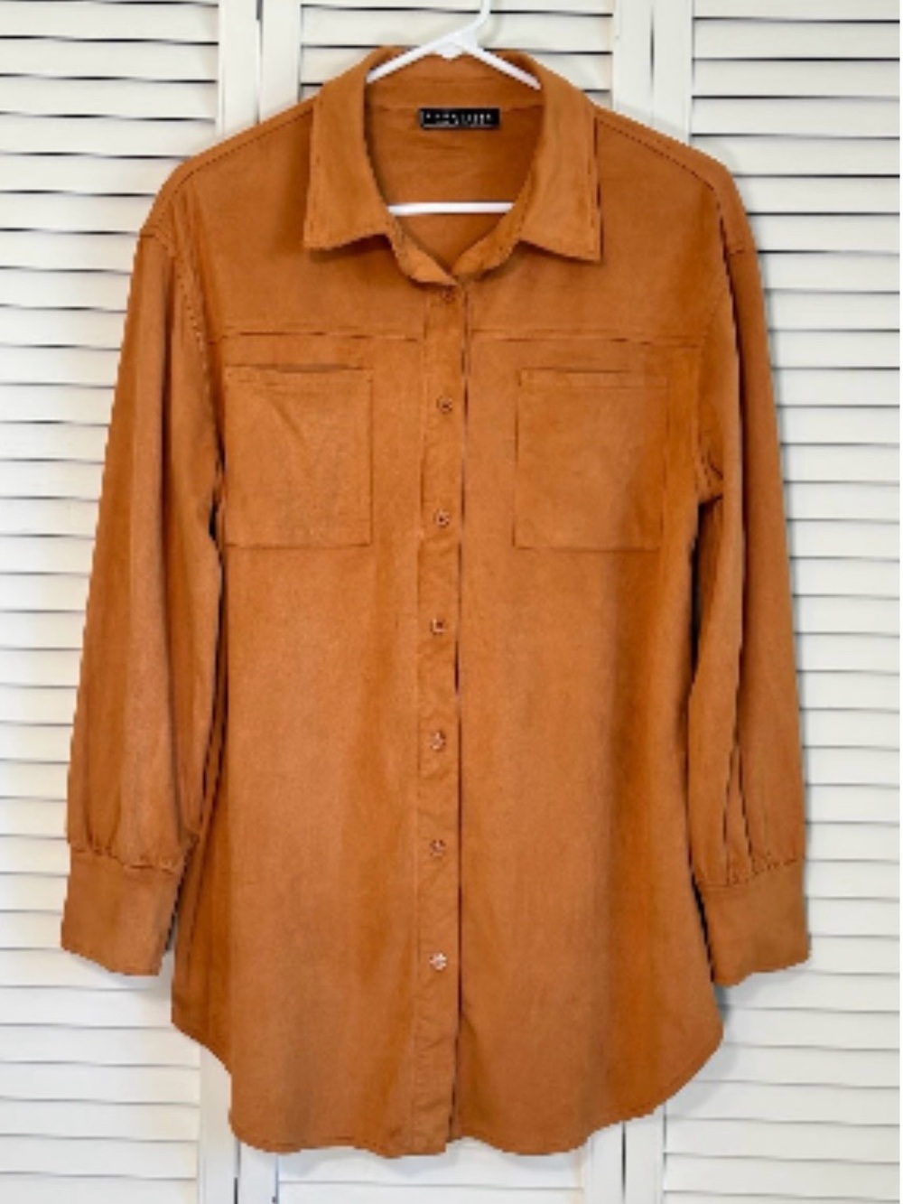 Caramel Tan Faux Suede Button Down Shirt Jacket Shacket Western MEDIUM